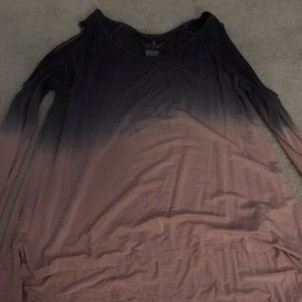 Dark grey ombré to pink long sleeve shoulder cut